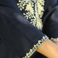 Black Cotton Kashmiri Kurti Cord Set with Light Yellow Embroidery