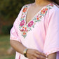 Light Pink Crushed Cotton Kaftan with Kashmiri Aari Embroidery