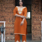 Woolen Rust Orange Long Kashmiri Kurti Cord Set With Multi Colored Embroidery