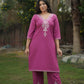 Woolen Lilac Colored Long Kashmiri Kurti Cord Set With Silver Tilla Embroidery