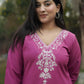 Woolen Lilac Colored Long Kashmiri Kurti Cord Set With Silver Tilla Embroidery