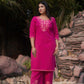 Woolen Pink Long Kashmiri Kurti Cord Set With baby Pink Colored Embroidery