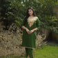 Woolen Long Green Kashmiri Kurti Cord Set With Multicolored Embroidery