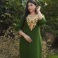 Woolen Long Green Kashmiri Kurti Cord Set With Multicolored Embroidery