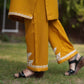 Woolen Long Mustard Kashmiri Kurti Cord set With White Cord Set Embroidery