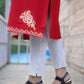 Woolen Red Kashmiri Pheran With Beautiful light Yellow Colored Embroidery