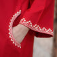 Woolen Red Kashmiri Pheran With Beautiful light Yellow Colored Embroidery