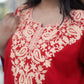 Woolen Red Kashmiri Pheran With Beautiful light Yellow Colored Embroidery