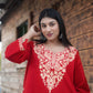 Woolen Red Kashmiri Pheran With Beautiful light Yellow Colored Embroidery