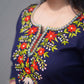 Woolen Blue Short Kashmiri Kurti With Multicolored Embroidery