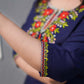 Woolen Blue Short Kashmiri Kurti With Multicolored Embroidery