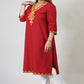 Red Cotton Kurti with Orange Floral Kashmiri Aari Work