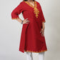 Red Cotton Kurti with Orange Floral Kashmiri Aari Work