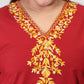 Red Cotton Kurti with Orange Floral Kashmiri Aari Work