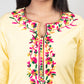 Yellow Premium Kashmiri Short cotton Kurti Styled with small U-slit cut at front and graced with Multi colour Floral Aari Work embroidery