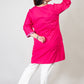Dark Pink Premium Kashmiri Short cotton Kurti Styled with V-Neck cut at front and graced with Light Blue colour Floral Aari Work Embroidery