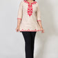 Sand Brown Premium Kashmiri Short cotton Kurti Styled with small U-slit cut at front and graced with Dark Red colour Floral Aari Work embroidery
