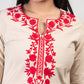 Sand Brown Premium Kashmiri Short cotton Kurti Styled with small U-slit cut at front and graced with Dark Red colour Floral Aari Work embroidery