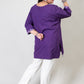 Purple Coloured Premium Kashmiri Short cotton Kurti Styled with small V-slit cut at Front and graced with light Multi Colour Floral Aari Work embroidery