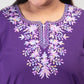 Purple Coloured Premium Kashmiri Short cotton Kurti Styled with small V-slit cut at Front and graced with light Multi Colour Floral Aari Work embroidery
