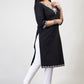 Black Long Cotton Kurti with Minimal Kashmiri Aari Work embroidery