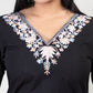Black Long Cotton Kurti with Minimal Kashmiri Aari Work embroidery